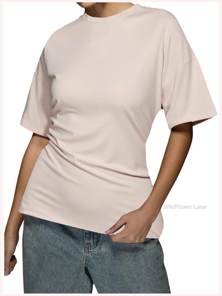 Women's Cinched Waist Peplum Top Ruched Short Sleeve T-Shirt
